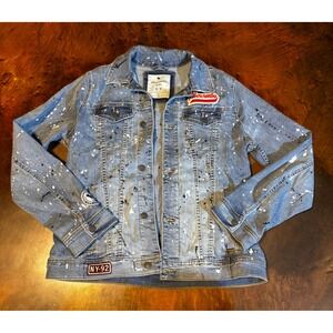 Abercrombie‎ Kids Denim Jacket Paint Splatter Patches Graphic Jean Coat